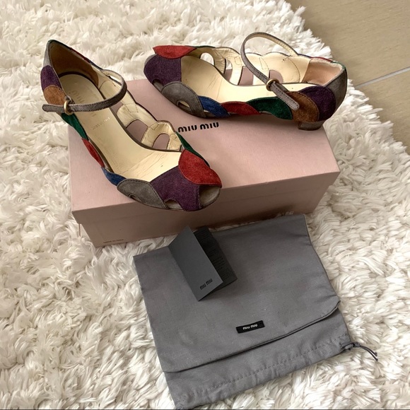 ❤️Miu Miu❤️Multi colors Suede Leather short heels - Picture 3 of 10